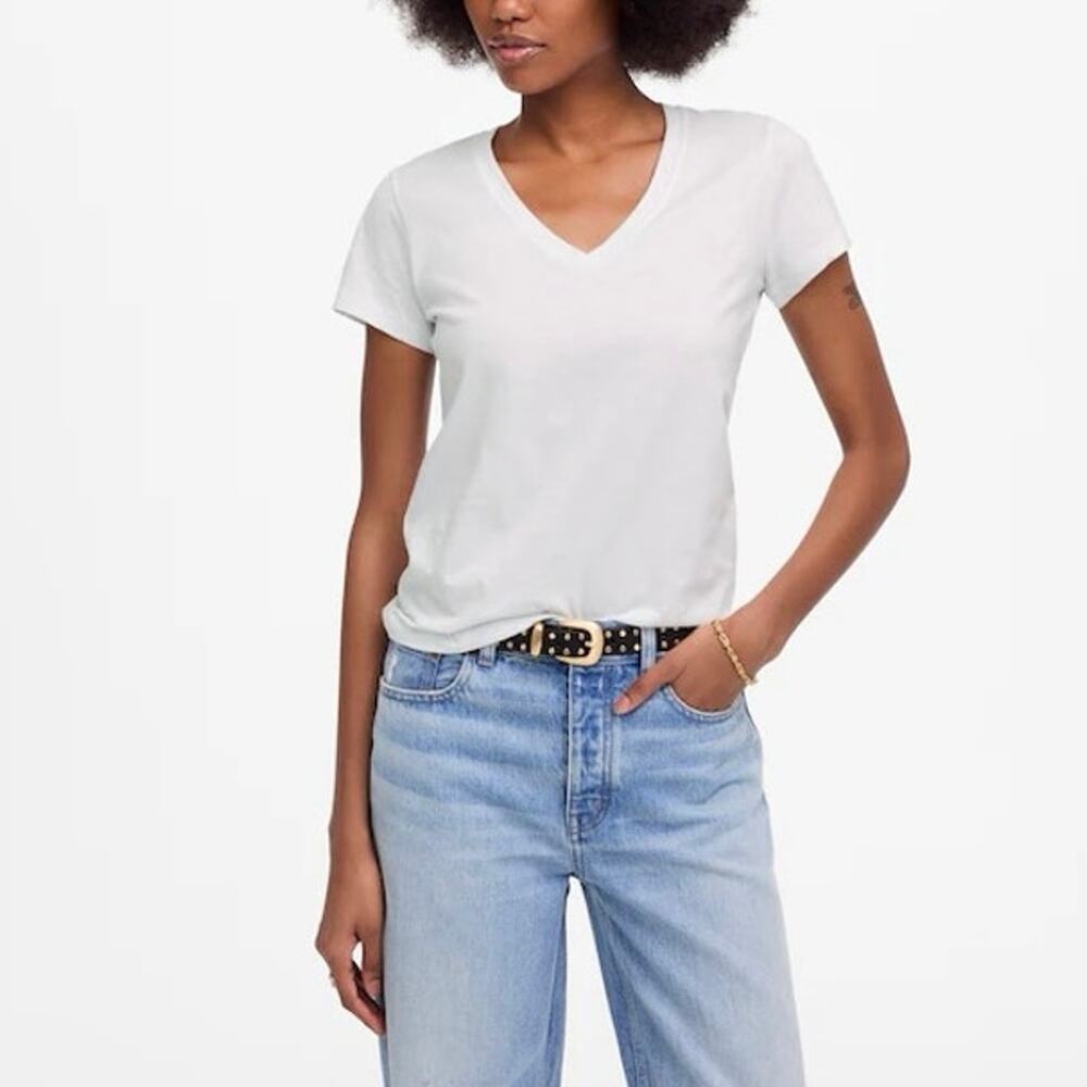NWT Madewell Slub Perfect V-Neck Pima Cotton Jersey Tee In White Size XS